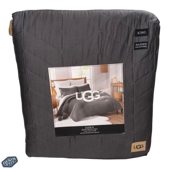 UGG Dawn King Quilt Set 3-Piece Ocean Blue | Cotton Washed Modern Bedding - Picture 1 of 12